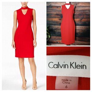 Calvin Klein Sheath Dress Ruby Red Scuba Choker
